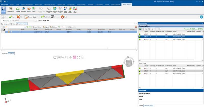 Bar nesting software for steel fabrication